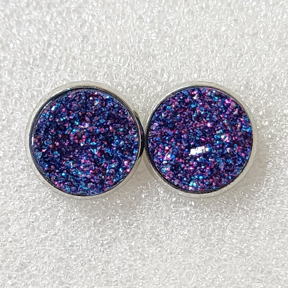 Gypsie Whimsical Druzy Stud Earrings Blue Purple Mermaidcore - Picture 3 of 6
